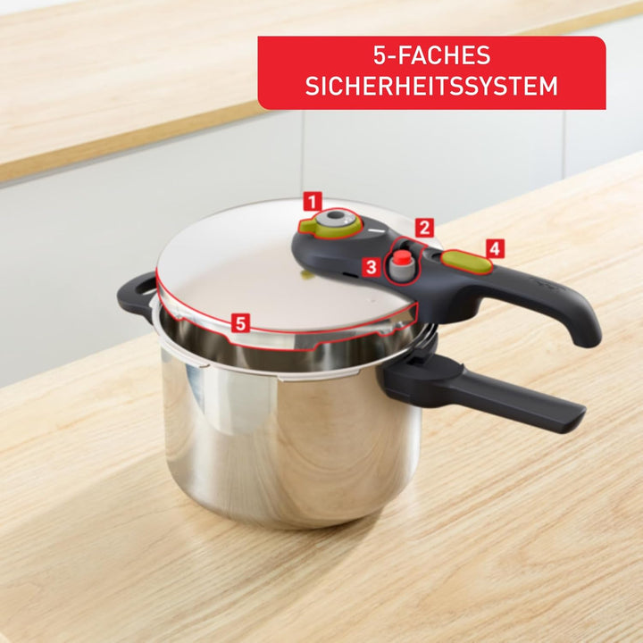Tefal Secure 5 Schnellkochtopf P25307 | inklusive Dampfkorb mit Dreifuss | 6 L Fassungsvermögen | Ho