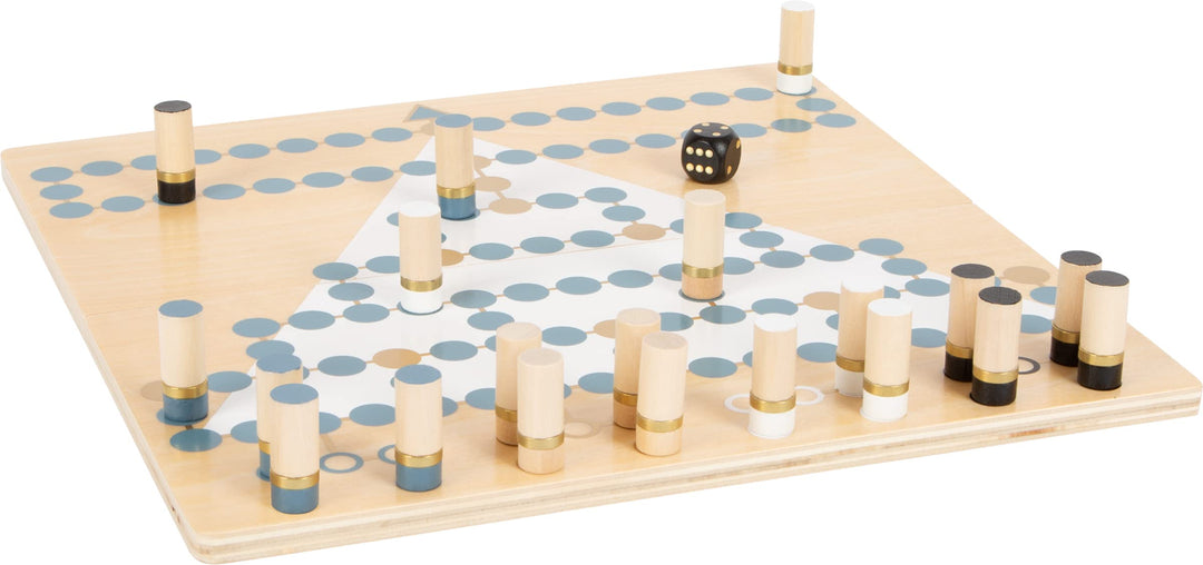 small foot Barrikade und Halma "Gold Edition" aus Holz, Gesellschaftsspiel für die ganze Familie, ab