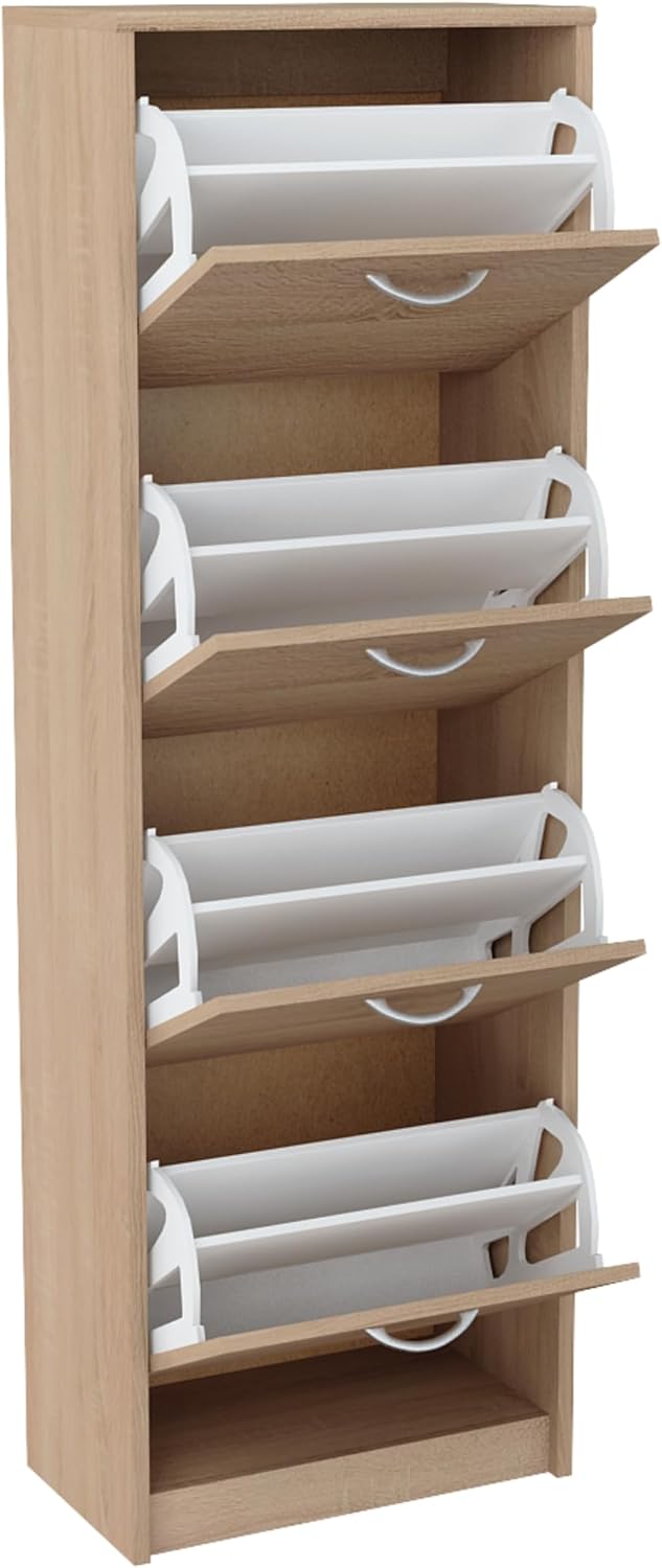 Home Collective Schuhschrank mit 4 aufklappbaren Schubladen Schuhregal mit 4 Fächern weiche abgerund