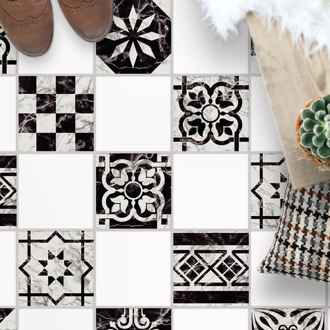 PVC Klebe-Fliesen für - [ Boden Fliesen ] - Aufkleber Folie Sticker für Boden-Fliesen - Küche oder B