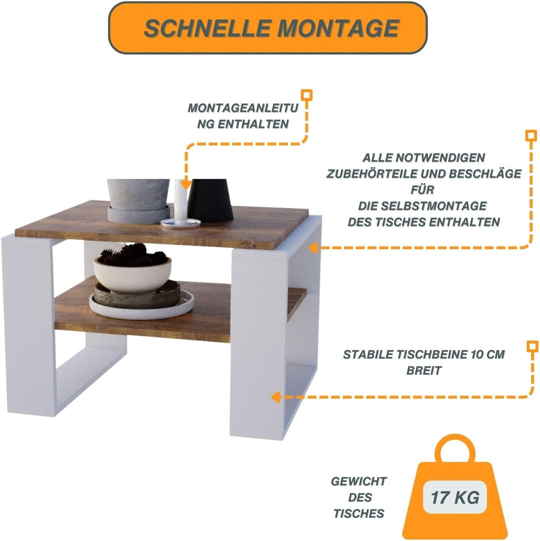 CraftPAK Wohnzimmer Tisch für Couch aus hochwertigem Holzwerkstoff, Stabiler & moderner Couchtisch m