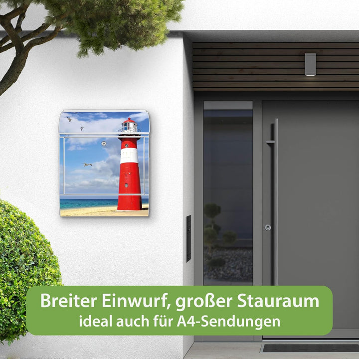 banjado Design Briefkasten 38,5x46,5x13cm & 2 Schlüssel - Briefkasten Stahl Weiss mit Zeitungsfach p