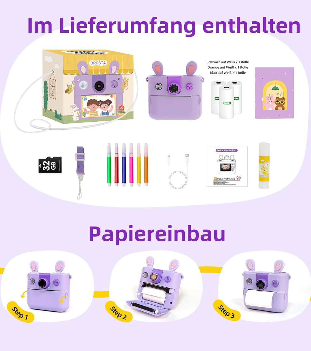 ORGSTA Kinderkamera Sofortbildkamera Digitalkameras Kinder Kameras Personalisierte Spielzeug Geschen