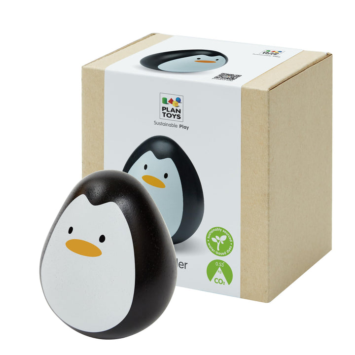 PlanToys® Stehaufmännchen Pinguin Holz | Wackeltier &amp; Greifling für Babys | Montessori-Holzspielzeug