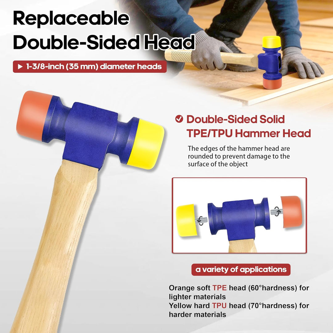 C&amp;T Gummihammer Klein 12oz - Hammer Klein 35mm | Doppelseitig 70°TPU+60°TPE| Rutschfester Hickory-Ho