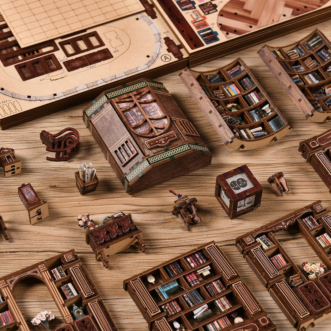 DIY Bücherregal-Nische Bausatz für Erwachsene – 3D Holz-Miniatur-Puppenhaus Modellbausatz, Bastelset