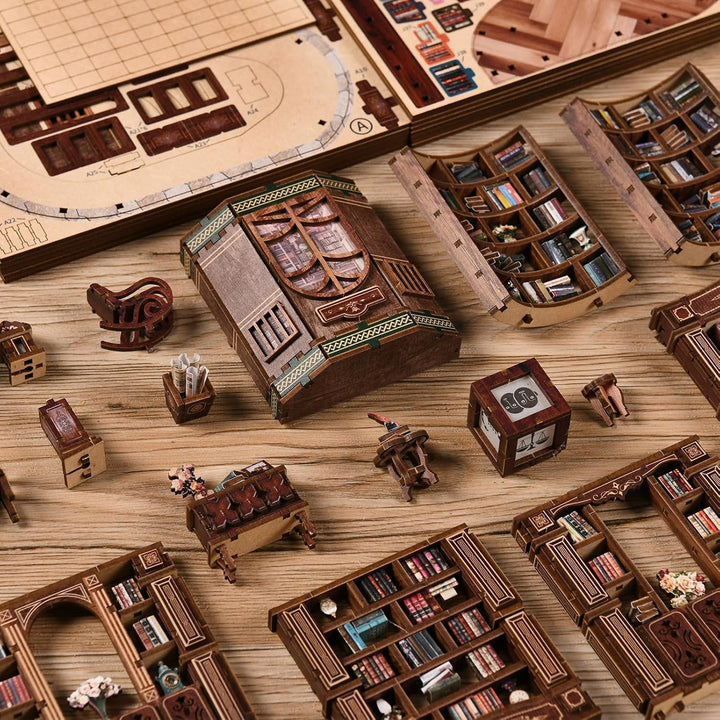 DIY Bücherregal-Nische Bausatz für Erwachsene – 3D Holz-Miniatur-Puppenhaus Modellbausatz, Bastelset