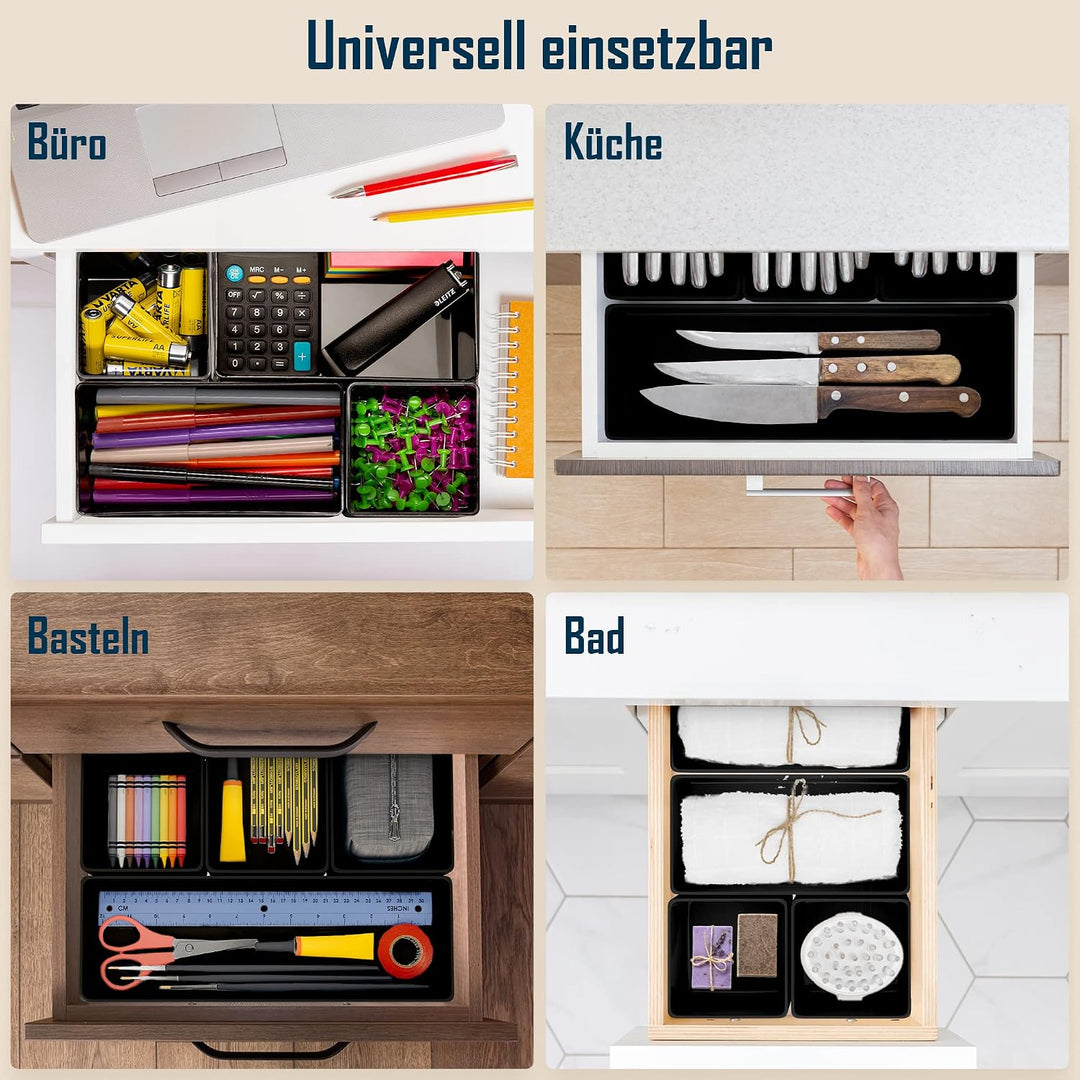 Lilly Things ANTIRUTSCH Schubladen Ordnungssystem (Schwarz 12-teilig) Schubladen Organizer Schublade