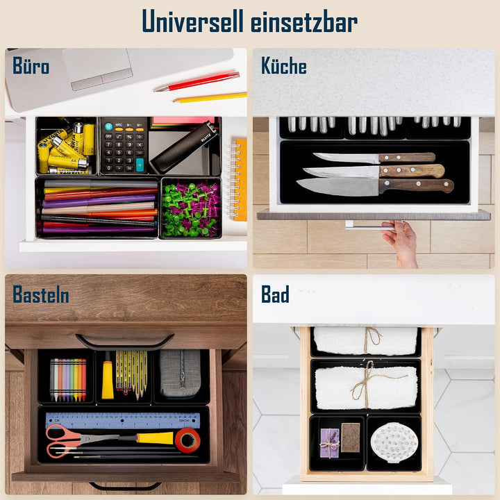 Lilly Things ANTIRUTSCH Schubladen Ordnungssystem (Schwarz 12-teilig) Schubladen Organizer Schublade