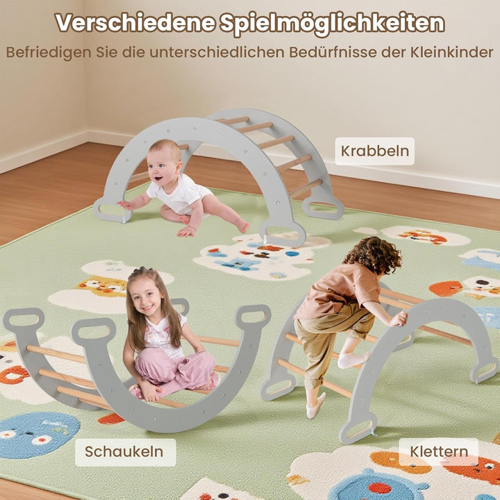 DREAMADE Montessori Kletterdreieck mit Kletterbogen und Rutsche, Holzdreieck für Kleinkinder ab 1 Ja
