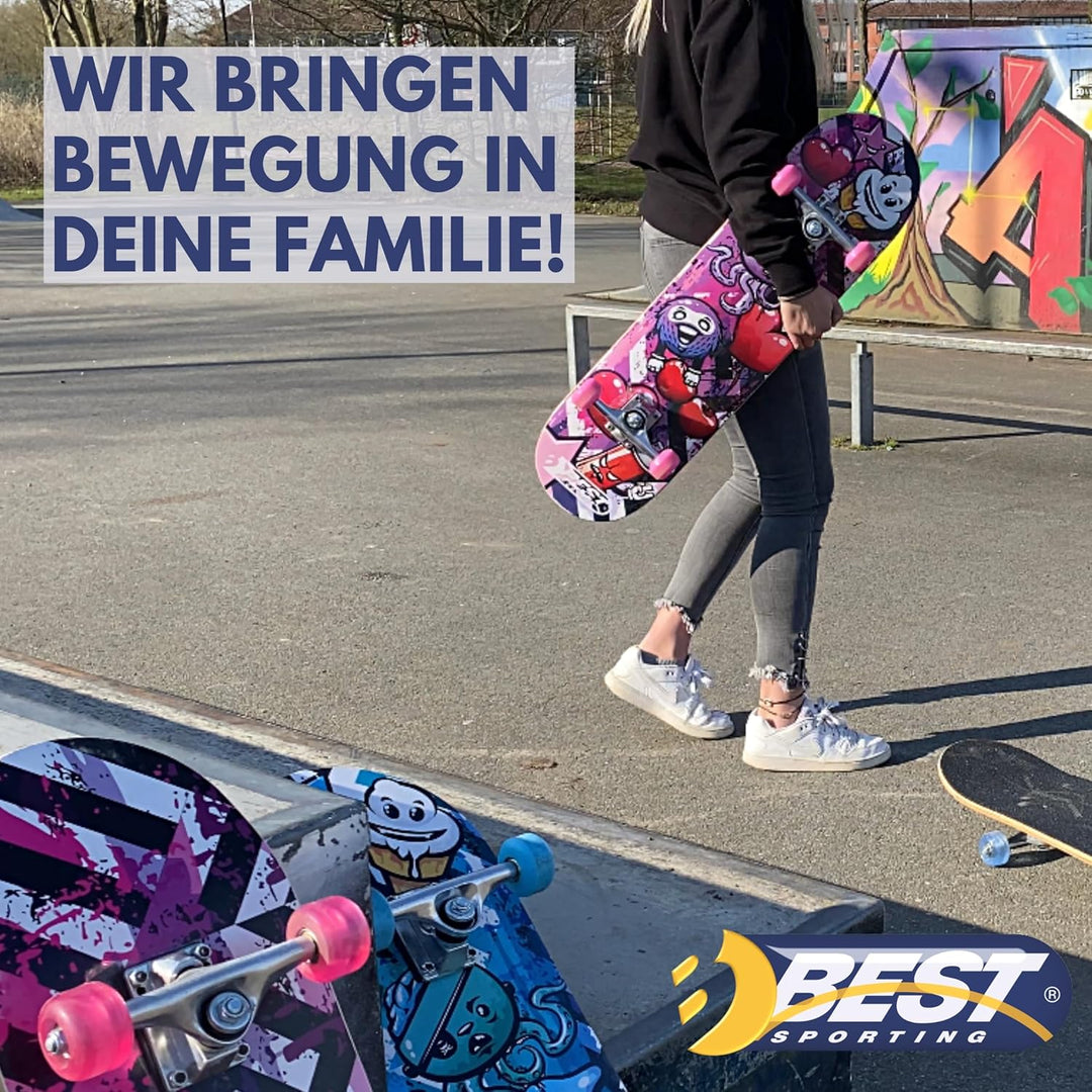 BEST SPORTING Skateboard A3 Kid Octopus – Skateboard 78 cm für Kinder mit rutschfestem Deck – 7-lagi
