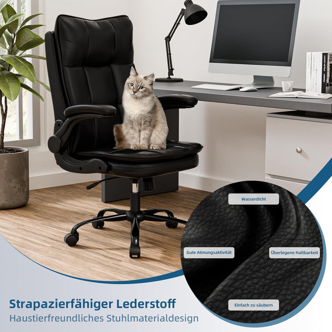 Asukale Bürostuhl Schreibtischstuhl Ergonomisch, Chefsessel mit Kratzfeste Technologieleder, klappba
