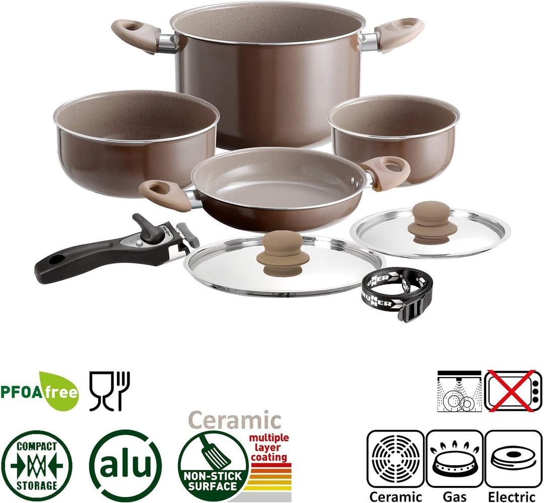 BRUNNER: Camping Kochgeschirr Keramik Topfset (Töpfe und Pfannen) - 7+1 teilig ø 20 cm CHOCOLATE - 4