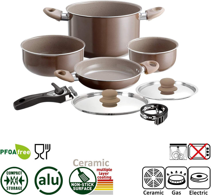 BRUNNER: Camping Kochgeschirr Keramik Topfset (Töpfe und Pfannen) - 7+1 teilig ø 20 cm CHOCOLATE - 4