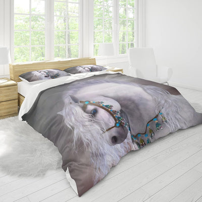 JEFFEL Pferde Bettwäsche Set 135x200 cm, Kinderbettwäsche, Pferde Motiv 3D Tier Motiv, Mikrofaser, S