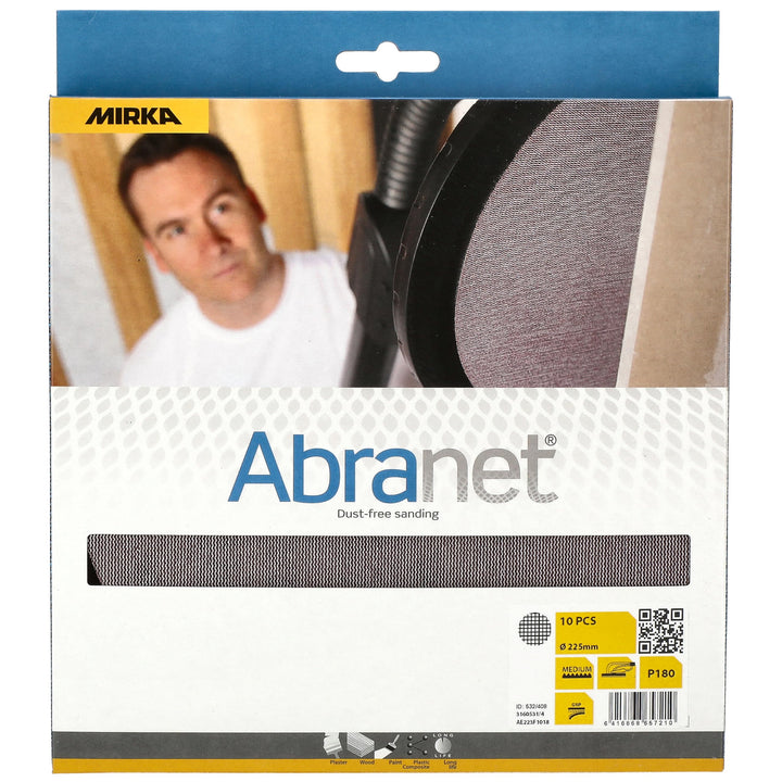 Mirka Abranet® Netz-Schleifscheiben (Ø 225 mm), Profi-Schleifgitter mit P180 Körnung und Klett, für
