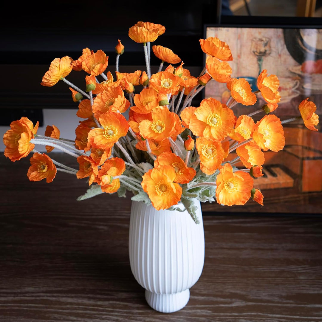DUYONE Künstliche Mohnblumen-Seide, 6 Stiele, für Heimdekoration, Hochzeitsstrauss, Kunstblumen-Mitt