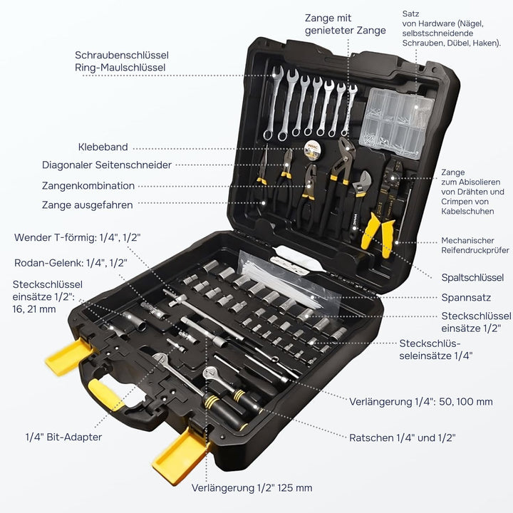 Werkzeugkoffer gefüllt profi, Meister werkzeugkoffer, Werkzeugkasten gefüllt, 400-teilig, Robust und