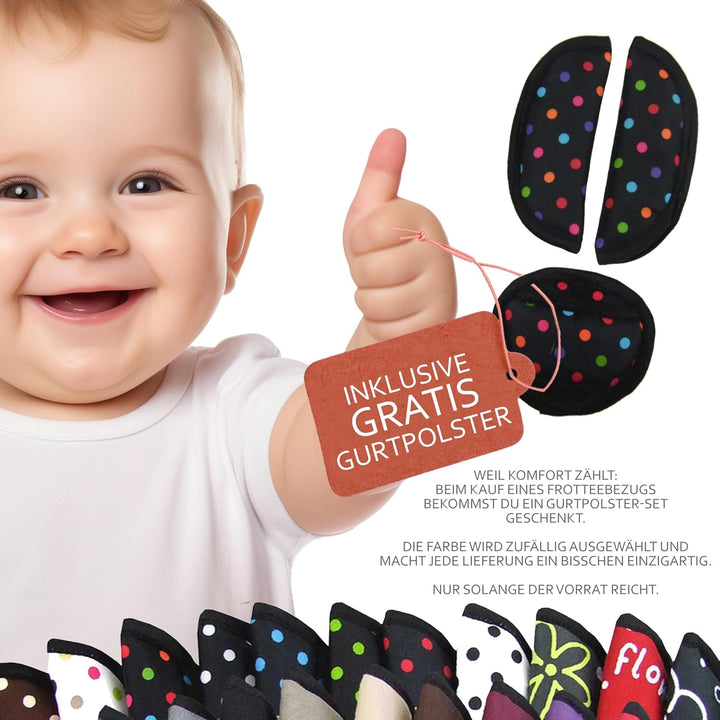 Frottee Sommerbezug [Schonbezug für Babyschale] Autositz kompatibel mit Maxi Cosi Cabrio Fix + GRATI