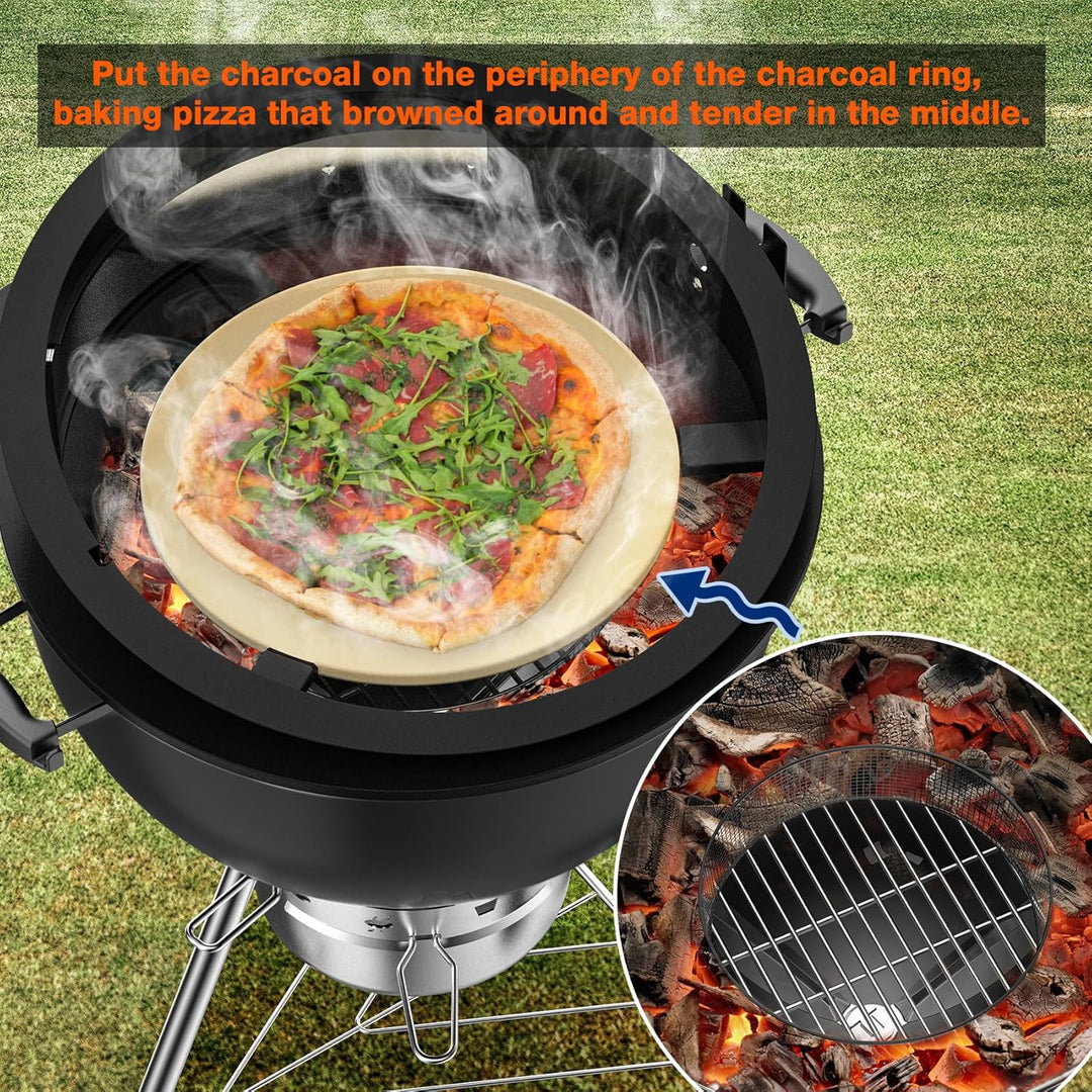 onlyfire PizzaRing Rotisserie Set für Weber 57 cm Kettle Holzkohlegrill, Grillspiess Set Drehspiess