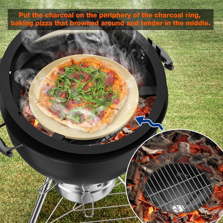 onlyfire PizzaRing Rotisserie Set für Weber 57 cm Kettle Holzkohlegrill, Grillspiess Set Drehspiess