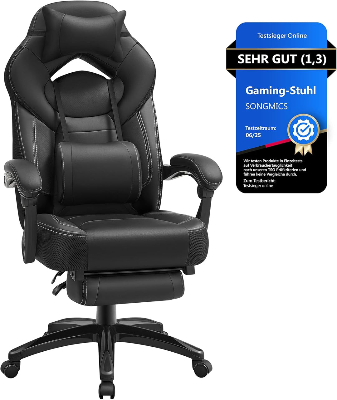 SONGMICS Gaming Stuhl, Bürostuhl mit Fussstütze, Schreibtischstuhl, ergonomisches Design, verstellba