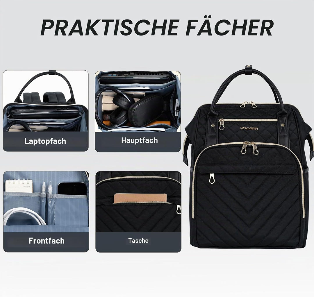 KROSER Laptop-Rucksack Damen 17 Zoll Business Schwarz, Schwarz