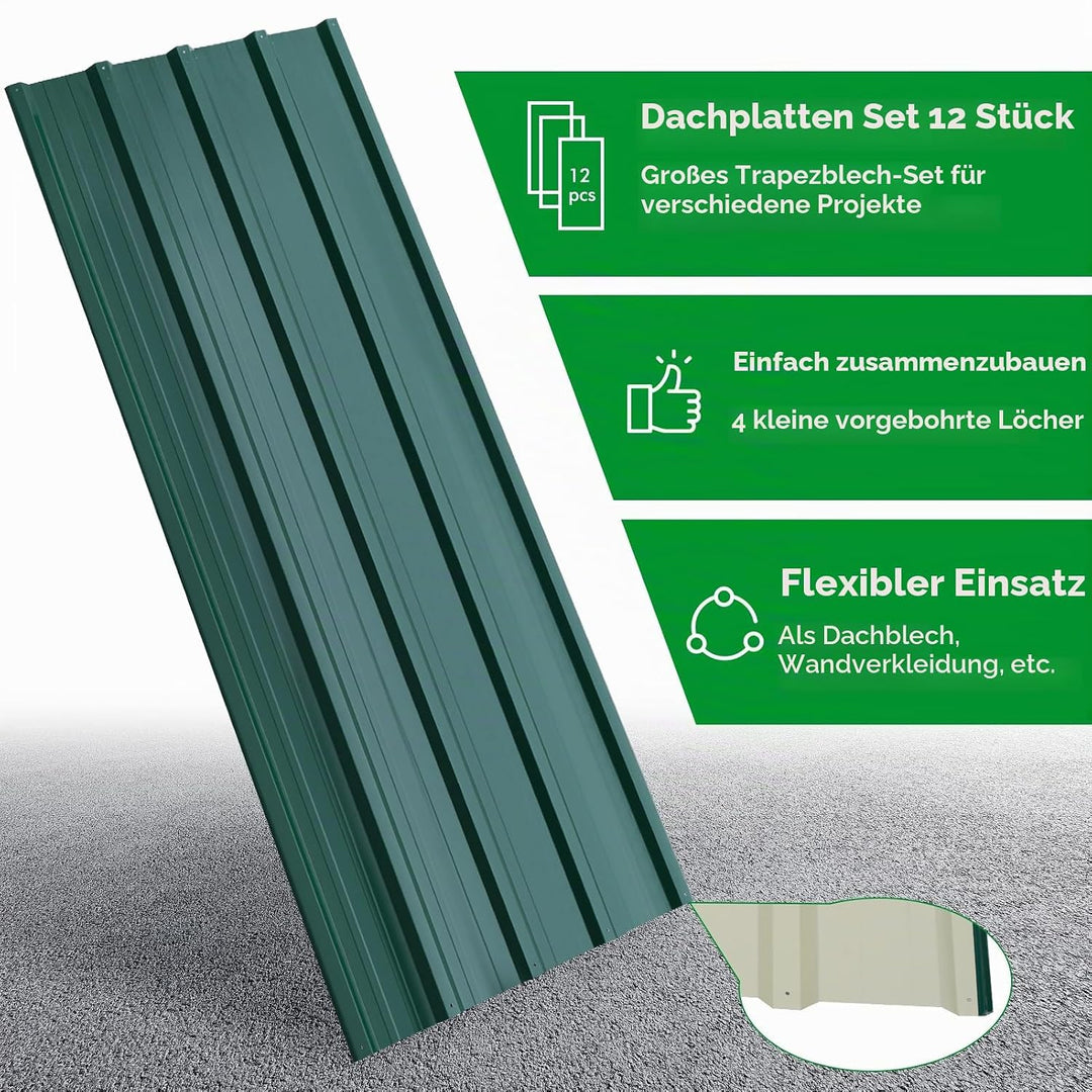 12x Trapezblech 7 m², 110 x 45 cm, Metal Verzinkt Rostresistent Wetterfest Profilblech Dachblech Wel