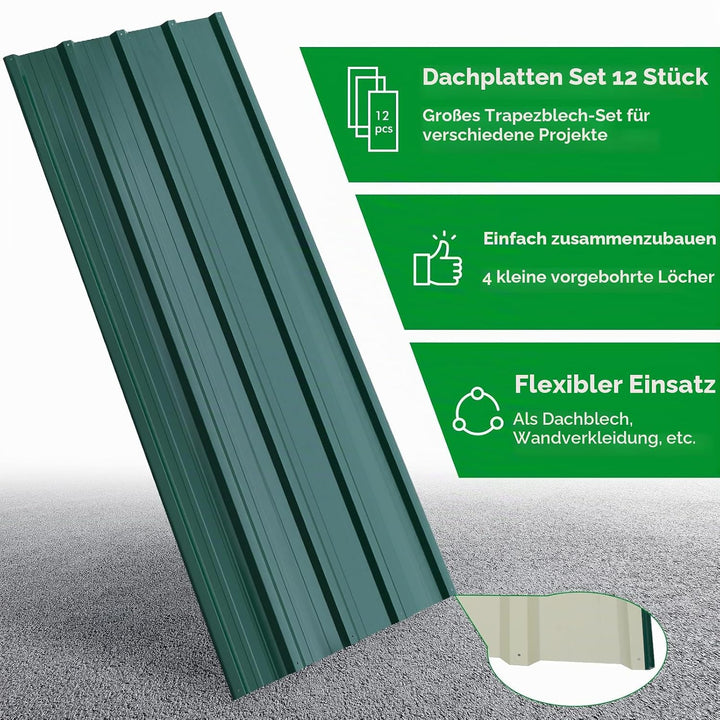 12x Trapezblech 7 m², 110 x 45 cm, Metal Verzinkt Rostresistent Wetterfest Profilblech Dachblech Wel
