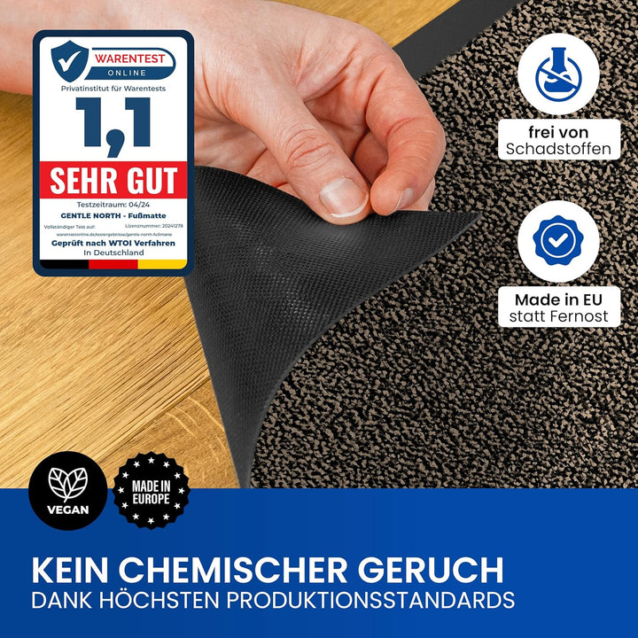 Gentle North Hochwertige Fussmatte beige-schwarz 90x120 gross für Innen & Aussen - Schmutzfangmatte