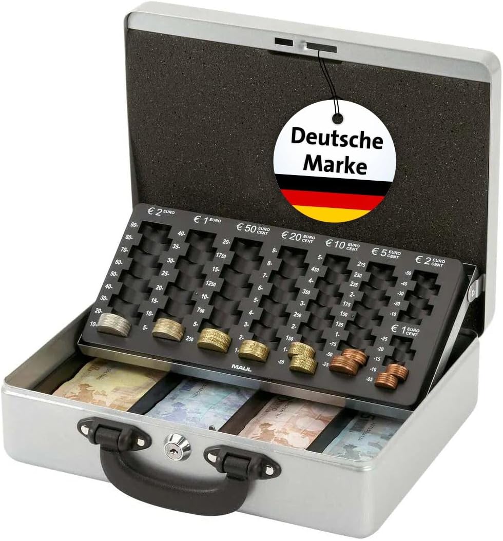 MAUL Geldkassette mit Zähleinsatz aus Stahl | abschliessbar | herausnehmbarer Einsatz | tragbare Kas