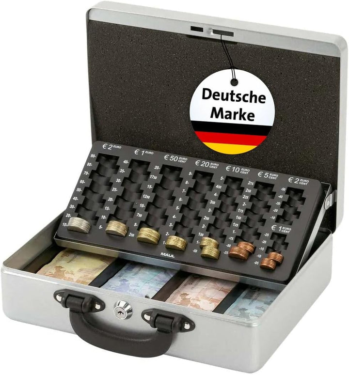MAUL Geldkassette mit Zähleinsatz aus Stahl | abschliessbar | herausnehmbarer Einsatz | tragbare Kas