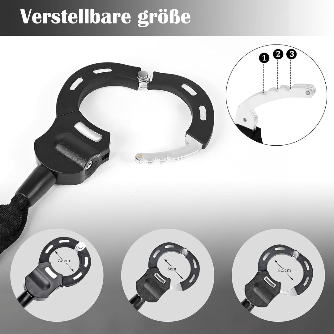 E Scooter Schloss, Handschellenschloss, Schloss für E Scooter mit Schlüssel & Gummi-Lock-Hülse, für