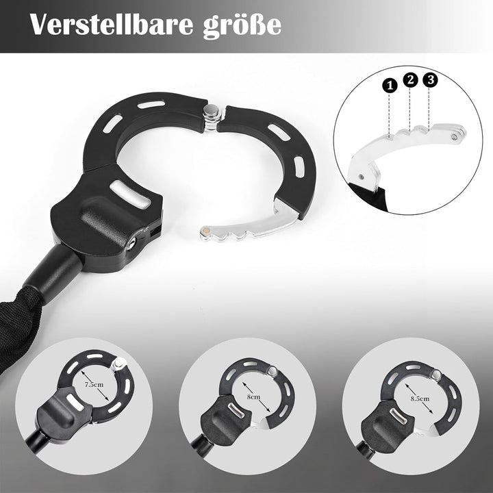E Scooter Schloss, Handschellenschloss, Schloss für E Scooter mit Schlüssel & Gummi-Lock-Hülse, für