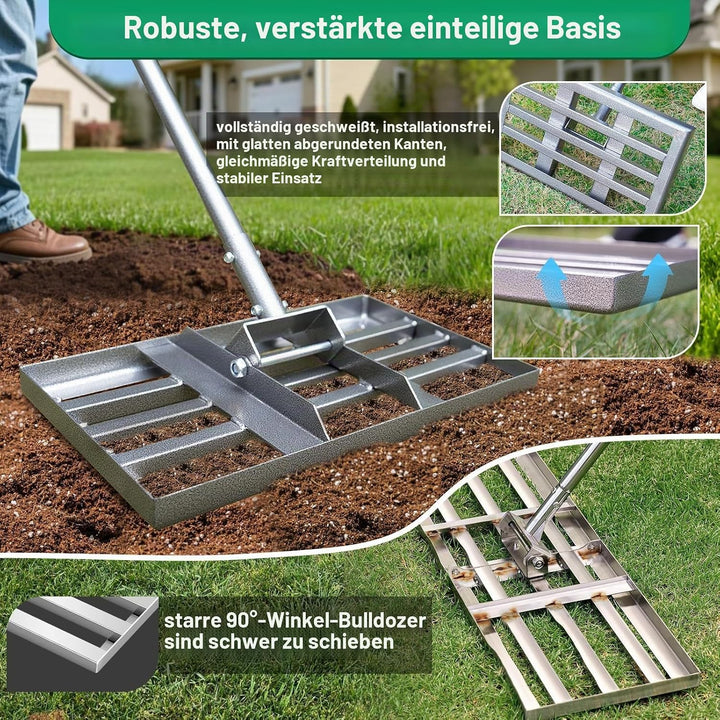 Rasen Nivellierrechen 76×26 cm, Heavy-Duty Garten Rasenrakel aus Karbonstahl, vollverschweisste Nive