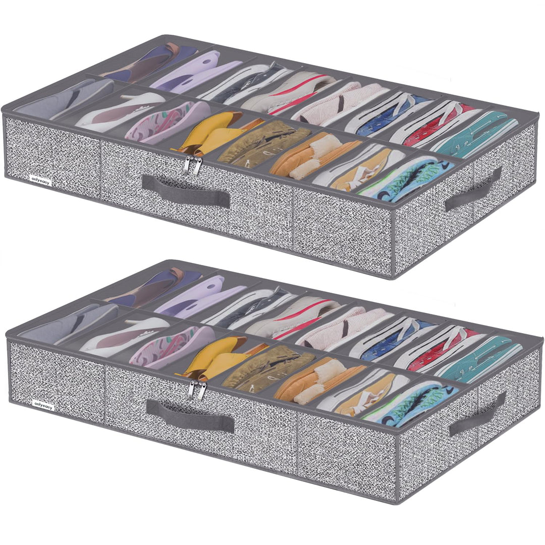 Onlyeasy MXDUBS16P2 Stabile Unterbett-Schuh-Organizer mit Griffen und transparentem Fenster (16 + 16