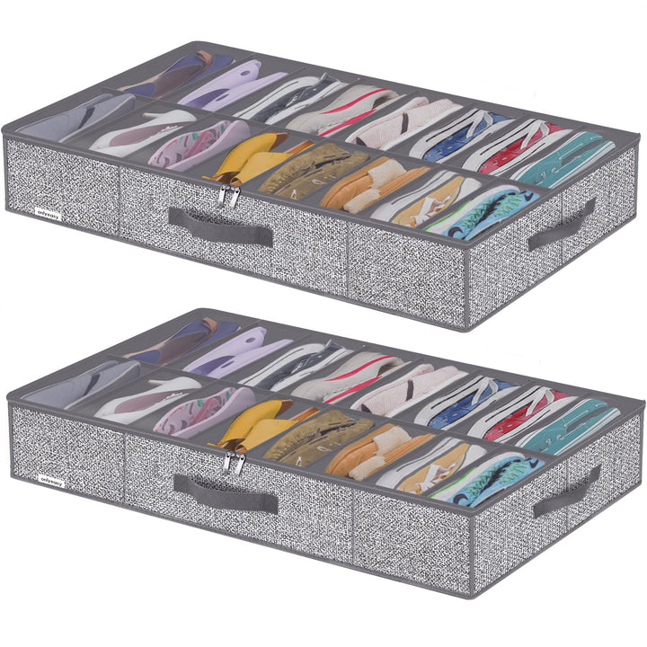 Onlyeasy MXDUBS16P2 Stabile Unterbett-Schuh-Organizer mit Griffen und transparentem Fenster (16 + 16