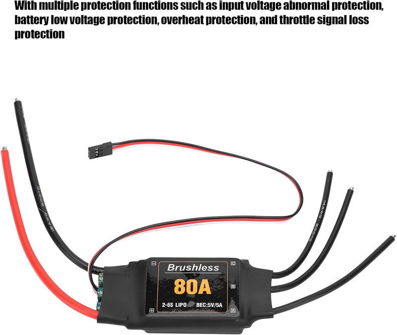 RiToEasysports Brushless ESC, 80A Hochpräziser RC-Elektro-Drehzahlregler ESC RC-Flugzeugzubehör für