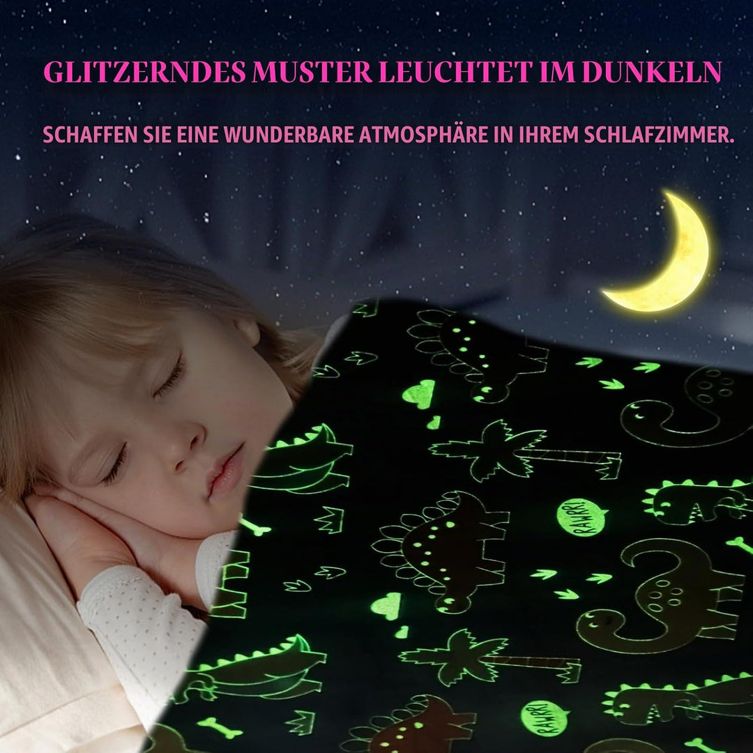 HZVRTN Kuscheldecke Kinder Dinosaurier Decke, Dino kuscheldecke leuchtet im Dunkeln, Dino Decke Gesc