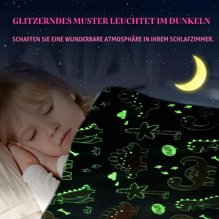 HZVRTN Kuscheldecke Kinder Dinosaurier Decke, Dino kuscheldecke leuchtet im Dunkeln, Dino Decke Gesc