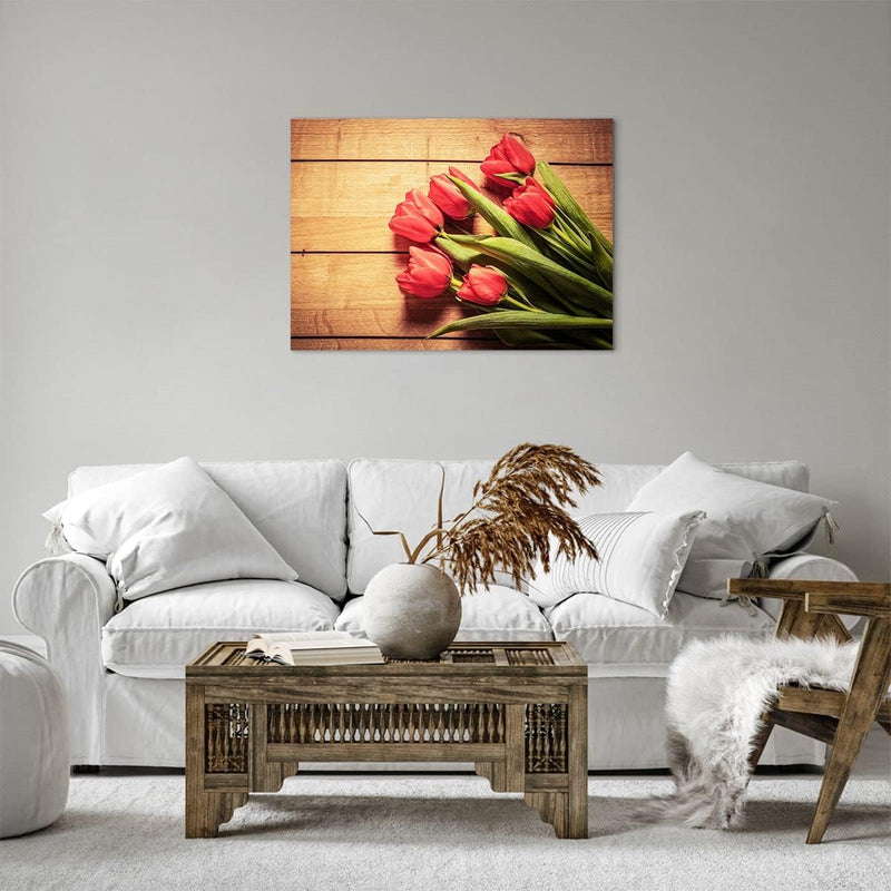 Bilder auf Leinwand Tulpen Blumenstrauss Sommer Garten Leinwandbild 70x50cm Wandbilder Dekoration Wo