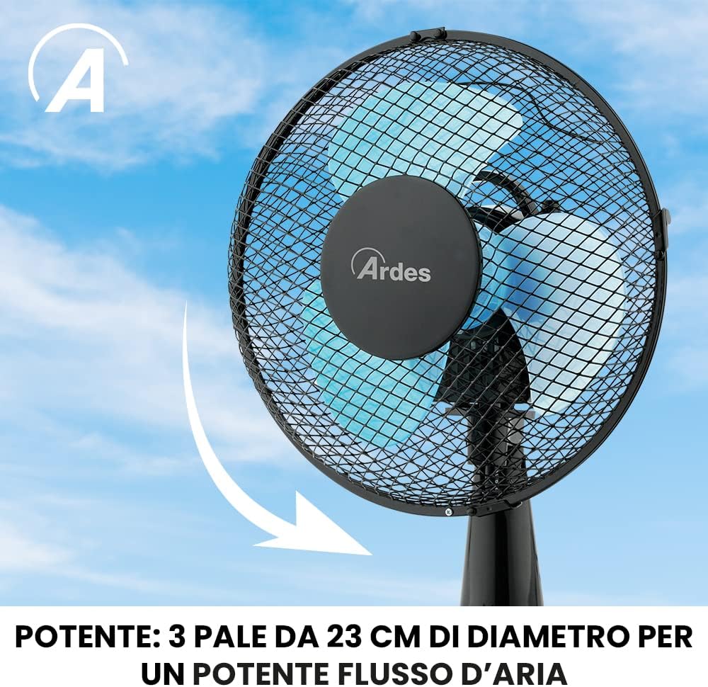 ARDES - AR5EA23B Leiser Tischventilator 3 FLÜGEL NEW EASY 23 - Ardes Ventilator ganz in Schwarz Oszi