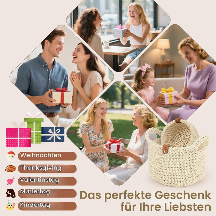 Aeelike 2Pcs Rund Häkelkorb Häkelset für Anfänger, Handgefertigtes Häkelset mit Häkelnadeln 4,5mm 4,