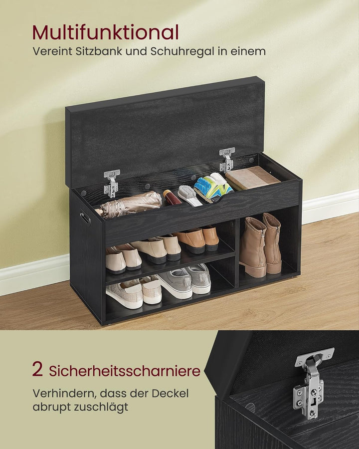 VASAGLE Schuhbank mit Sitzfläche, Sitzbank mit Stauraum, gepolstert, Fach unter Sitzkissen, Schuhreg