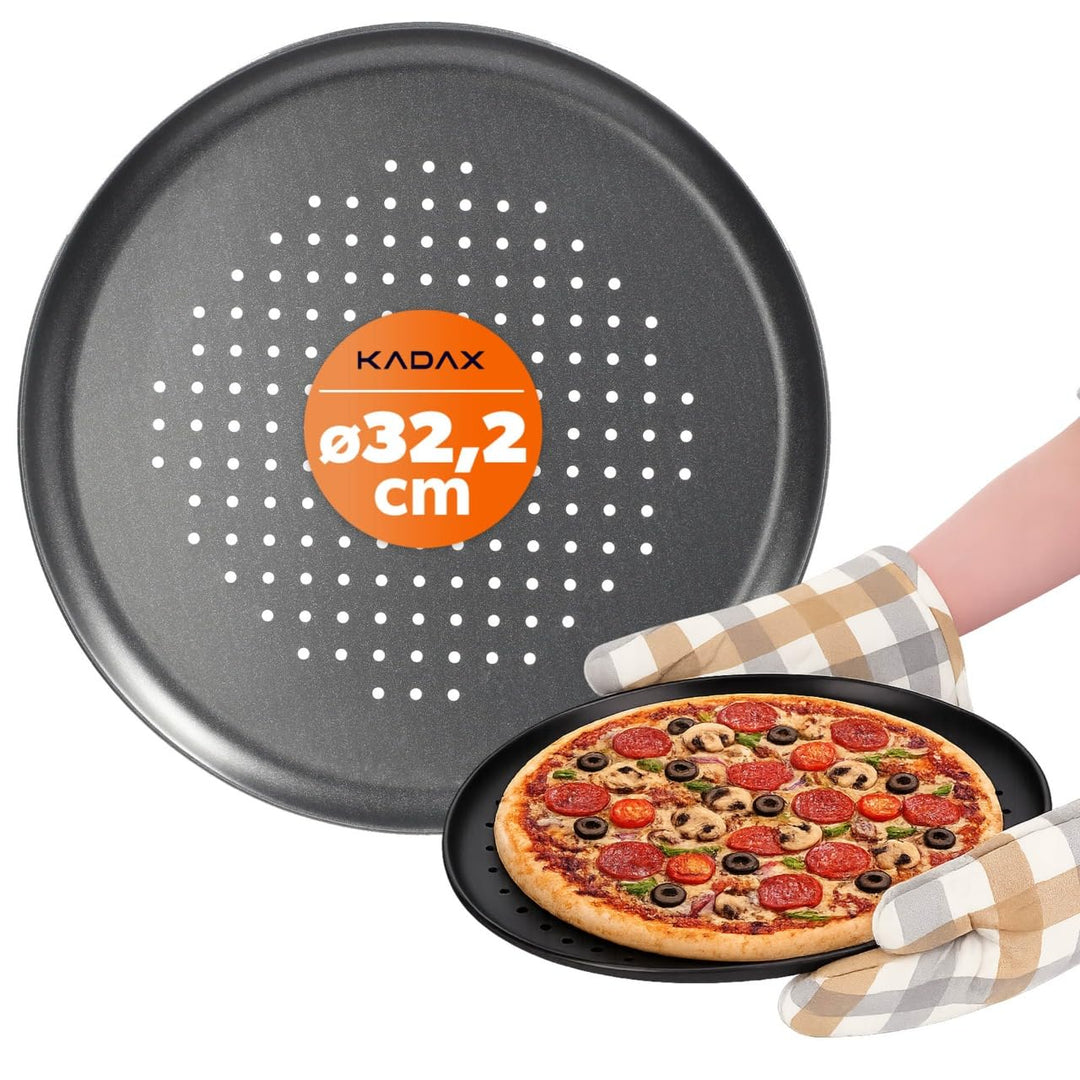 KADAX Pizzaform ∅ 32 cm, Pizza-Pfanne mit Löchern, Backblech aus verzinktem Blech, Pizzablech in zwe