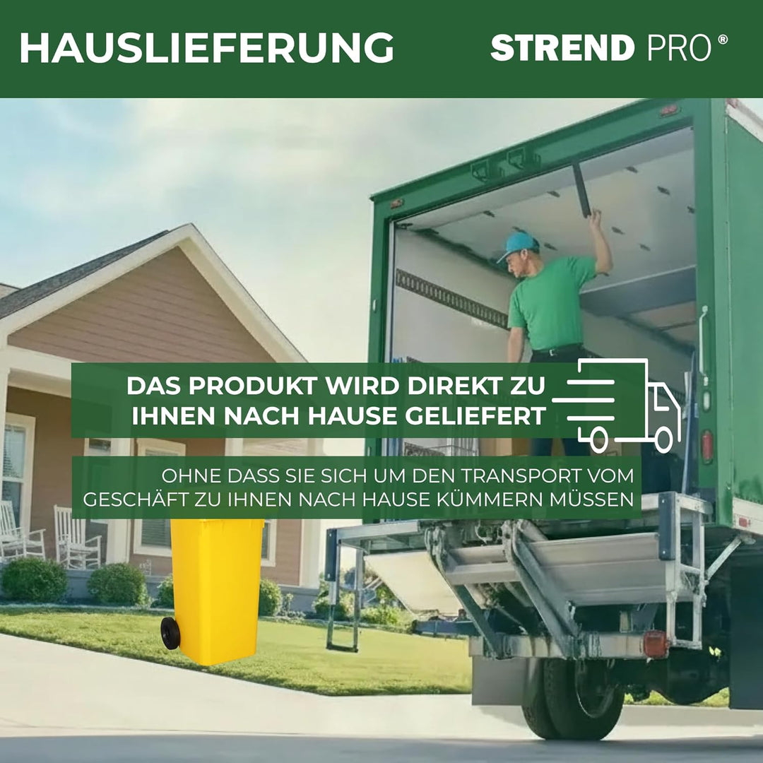 Strend Pro Mülltonne 120L Gelb | Gelbe Tonne für Plastik & Verpackungen | Mülleimer mit Deckel & Räd