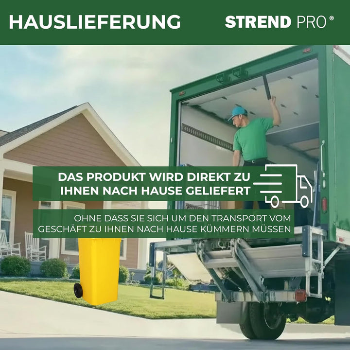 Strend Pro Mülltonne 120L Gelb | Gelbe Tonne für Plastik & Verpackungen | Mülleimer mit Deckel & Räd