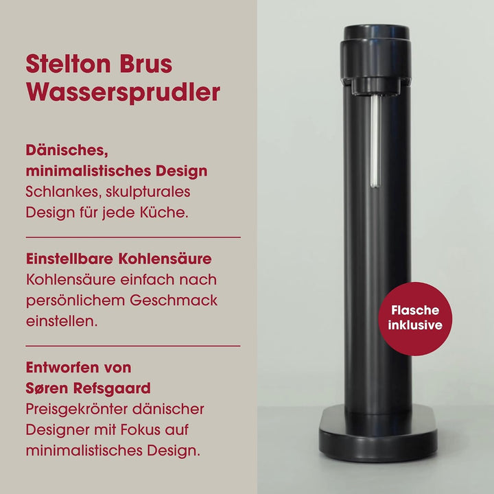 Stelton CO2 Carbonator, Brus Wassersprudler Schwarz Metallic