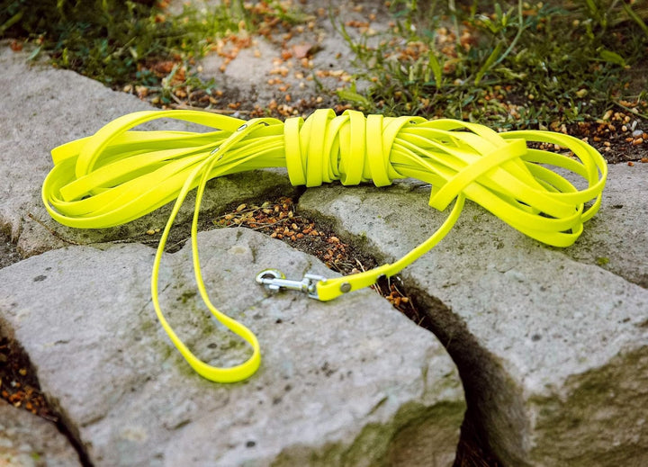 10m Schleppleine, Hundeleine, Handschlaufe, Neon-Gelb, extra schmal, schmutz- und wasserabweisend 10