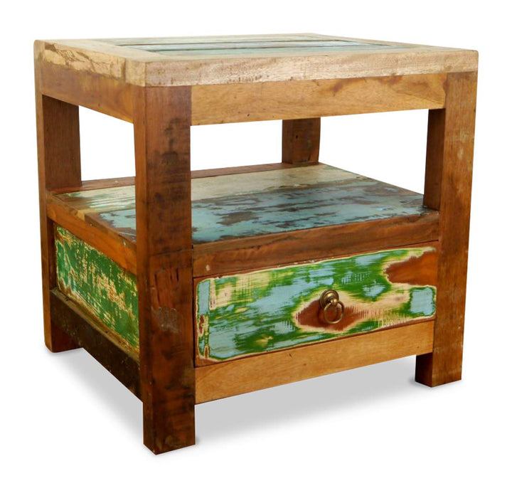 livasia Teakholz Nachtschrank aus Java | Recyceltes buntes Bootsholz | Asiatische Möbel | Designer M